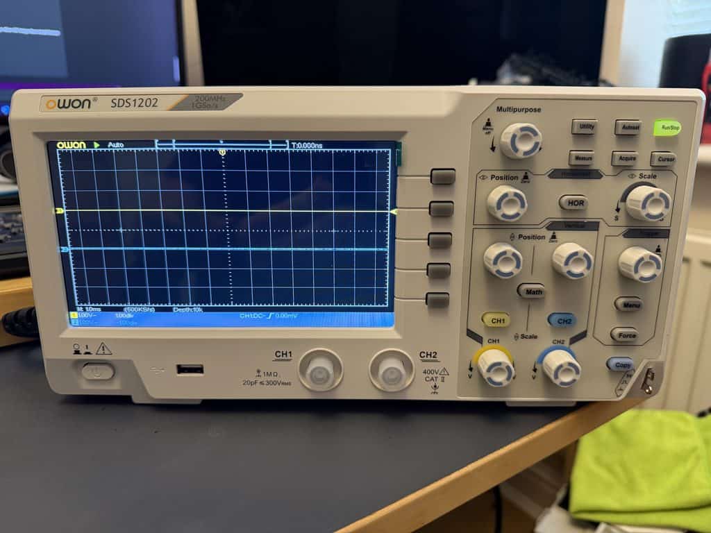 OWON SDS1202 digital oscilloscope used for electronics fault diagnosis at KeyControl Auto Locksmiths